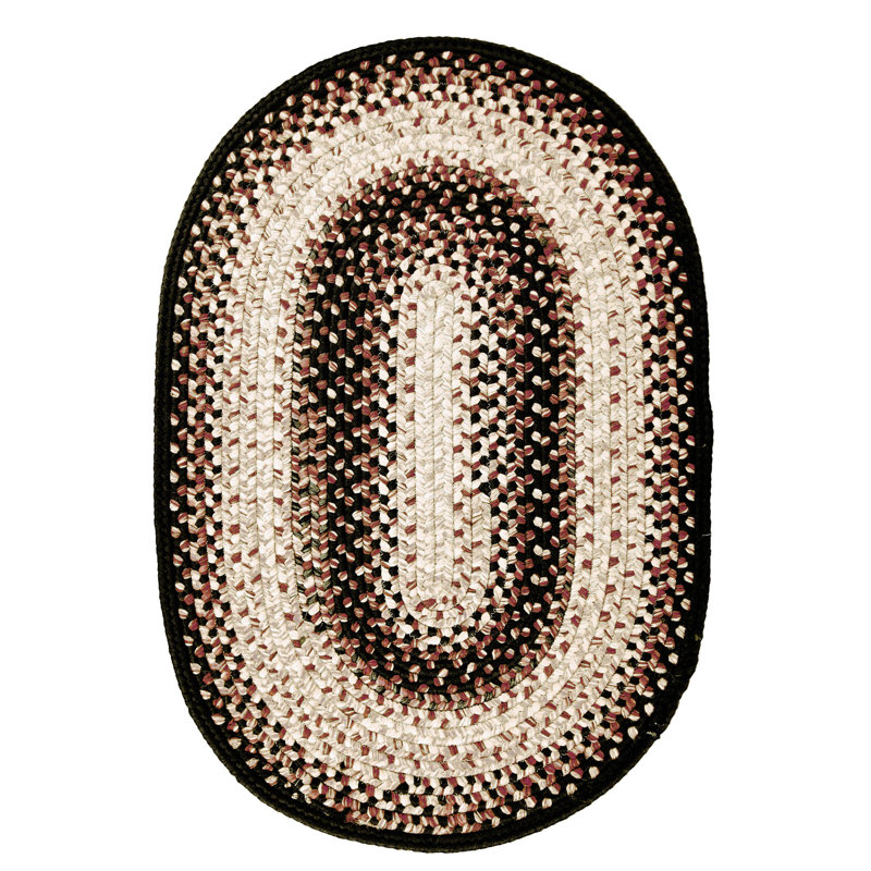  Tapis tressé réversible noir / brun intérieur / extérieur lavable, Oval 6 pi x 9 pi