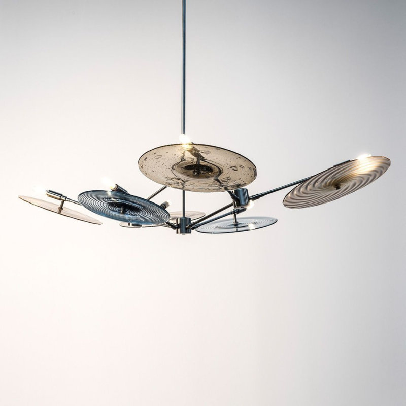 Lustre à 5 lumières Murana, Nickel poli, Vert bouteille, 36” Width x 26” Deep x 16” Height