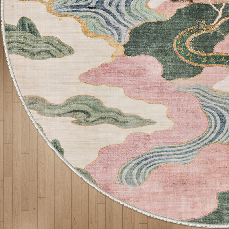 Ascentia Chinoiserie Oriental Landscape Scenery Washable Area Rug with Non-Slip Backing, Runner 2' x 7'