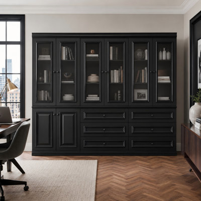 Ensemble d'armoires de bureau en verre noir 78,7 po Baptiste