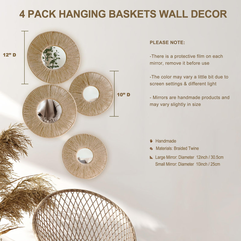 Paquet de 4 paniers suspendus - Art décoratif, Brun 4 pièces