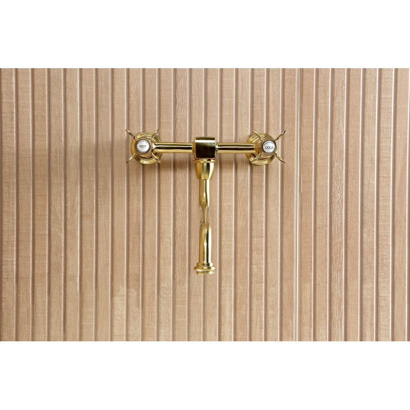 Kingston Brass Essex Two-Handle 2-Hole Wall Mount Bathroom Faucet, Brushed Brass