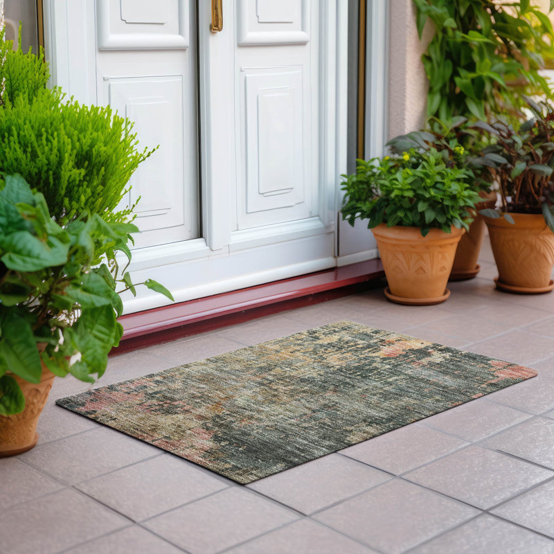 Sage Abstract Washable Indoor/Outdoor Rectangular Rug 30x20