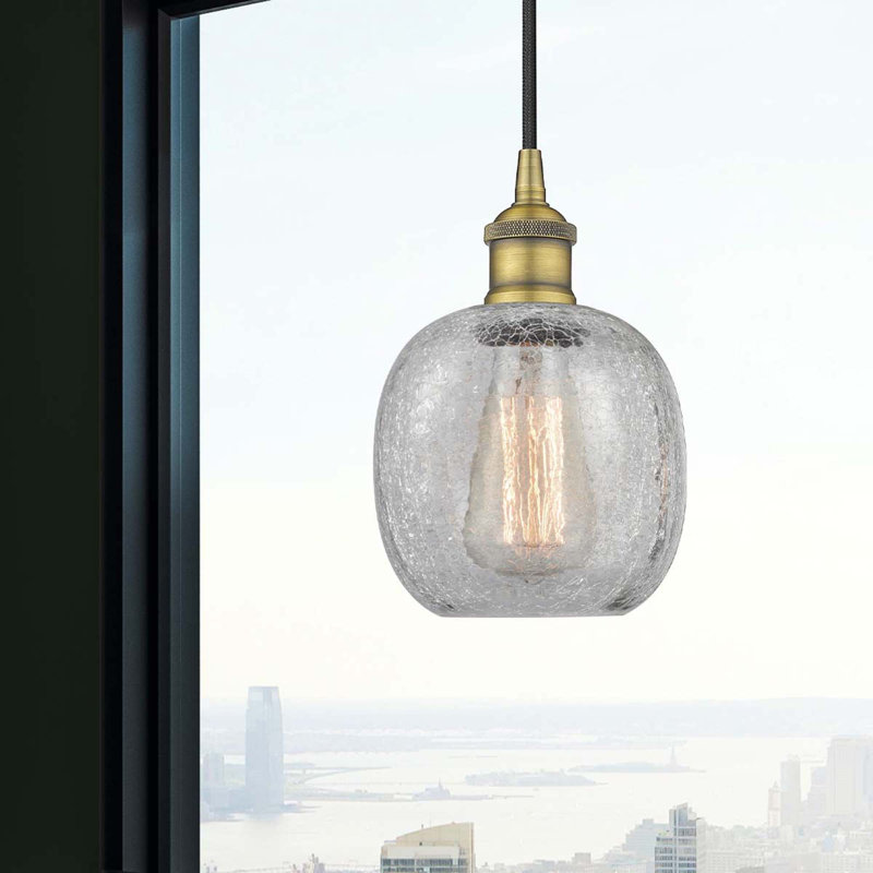 Luminaire suspendu simple à 1 lumière Amila, Laiton brossé, Craquelage transparent