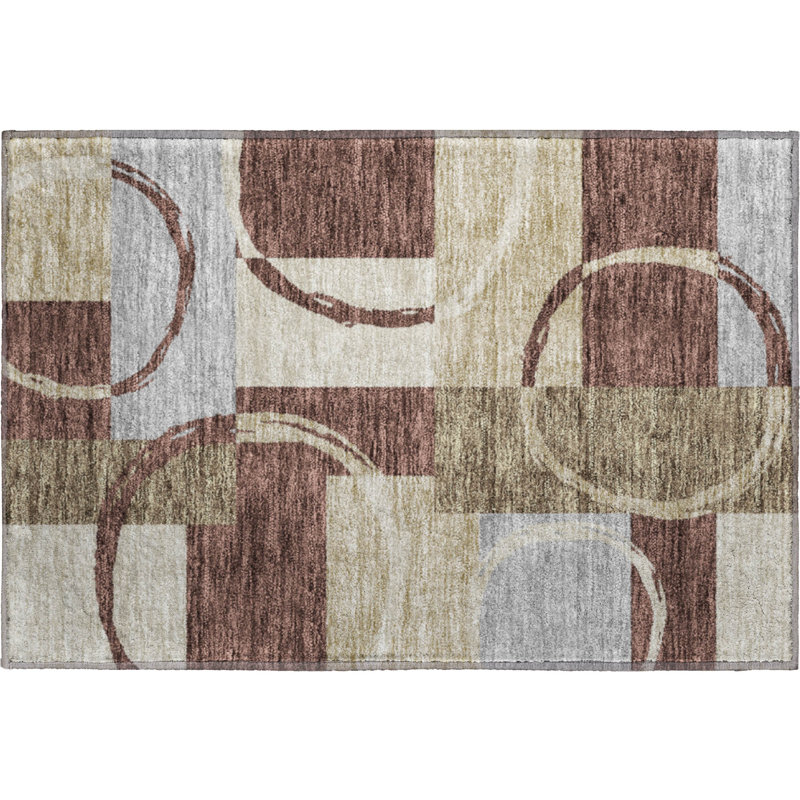 Premium Machine Washable Prisco Brown Rug, Rectangle 1'8" x 2'6"