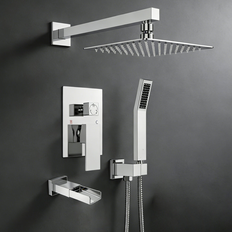 10 Inches All Metal Bathtub Faucet Set Shower System With Tub Spout, Modern Valve And Trim Kit, Chrome