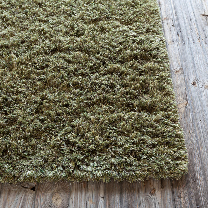 Tapis à poils longs tissé à la main à la main vert, beige et brun Stickney, Rectangulaire 9 pi x 13 pi