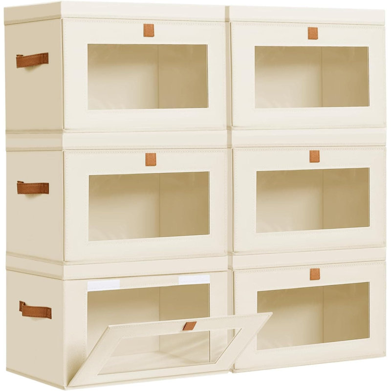 Collapsible Fabric Storage Bins With Lids & Handles - 6 Pack Large Closet Organizer With PVC Window, Decorative Storage Boxes For Shelves, Under Bed, Clothes, Blankets, And Home Organization
