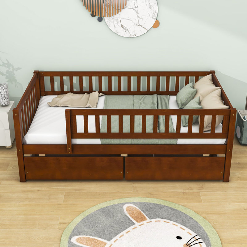 Wood Daybed with Two Drawers, Walnut, Twin