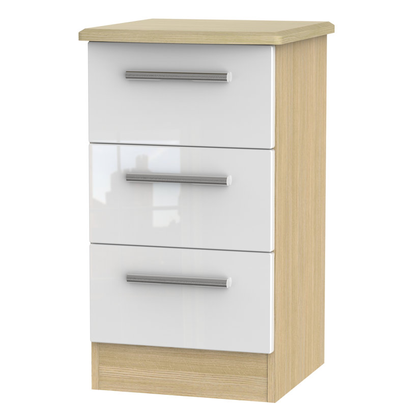 Fully Assembled Yvette 3 Drawer Bedside Table, Oak / White