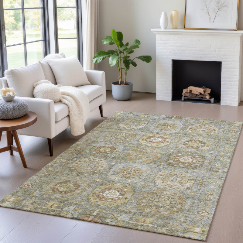 Tapis de sauge Xhevrie intérieur / extérieur lavable à la machine, Rectangle 10 pi x 14 pi