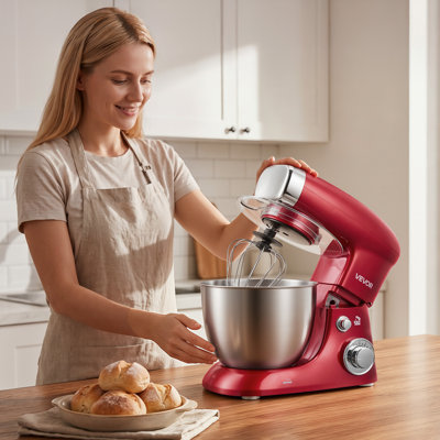 Batteur sur socle 4,2 pintes, mélangeur électrique 400 W, mélangeur de cuisine à 6 vitesses avec bol en acier inoxydable, garde-éclaboussures, crochet à pâte, fouet, batteur, pour mélanger à fouetter