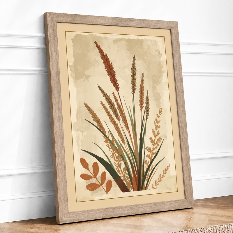 Dried Grasses Study Botanical - Framed Print, A3 - 42.0 x 29.7 cm, Oak