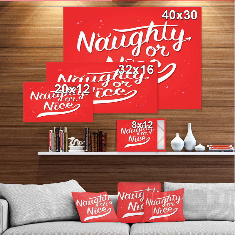 Noël coquine ou Nice-impression d’art textuel, H 20 po x l 20 po x P 1 po, H 36 po x l 46 po x P 1,5 po