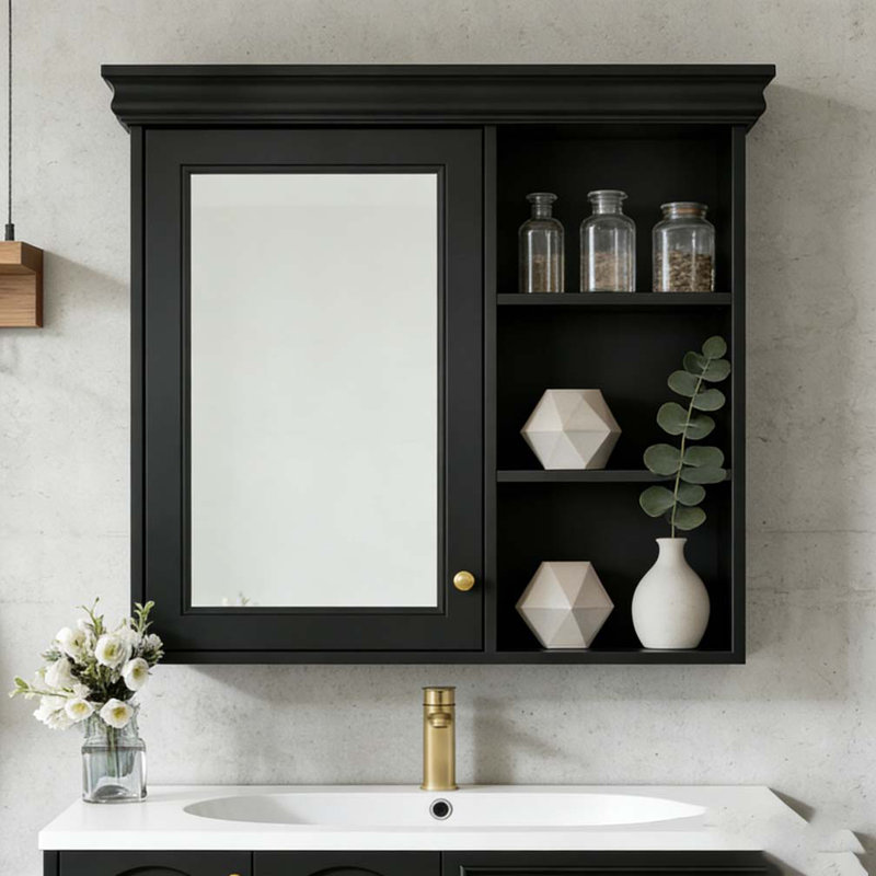 Armoire à pharmacie de salle de bain avec miroir, Noir