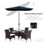 Grande table d'extérieur de 6,5 pi x 10 pi avec parasol bleu, grande manivelle, inclinaison réglable et 50 po de parasol rectangulaire rectangulaire, bouton poussoir uni