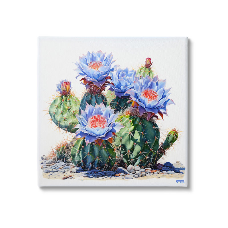 "Blue Cactus Blossoms", art mural sur toile par Rb, H 30 po x l 30 po