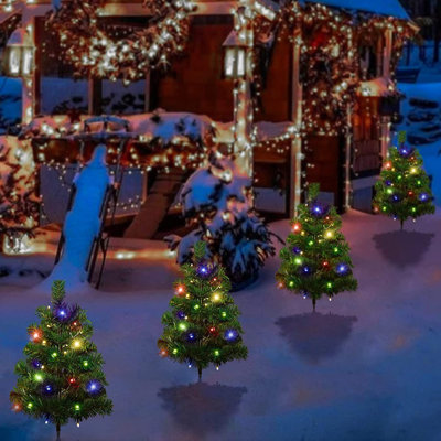 Upgraded 4-Pack 120 LED Solar Christmas Garden Stake Lights Outdoor Solar Xmas Tree Yard Stake Christmas  Lights For Christmas Decorations
