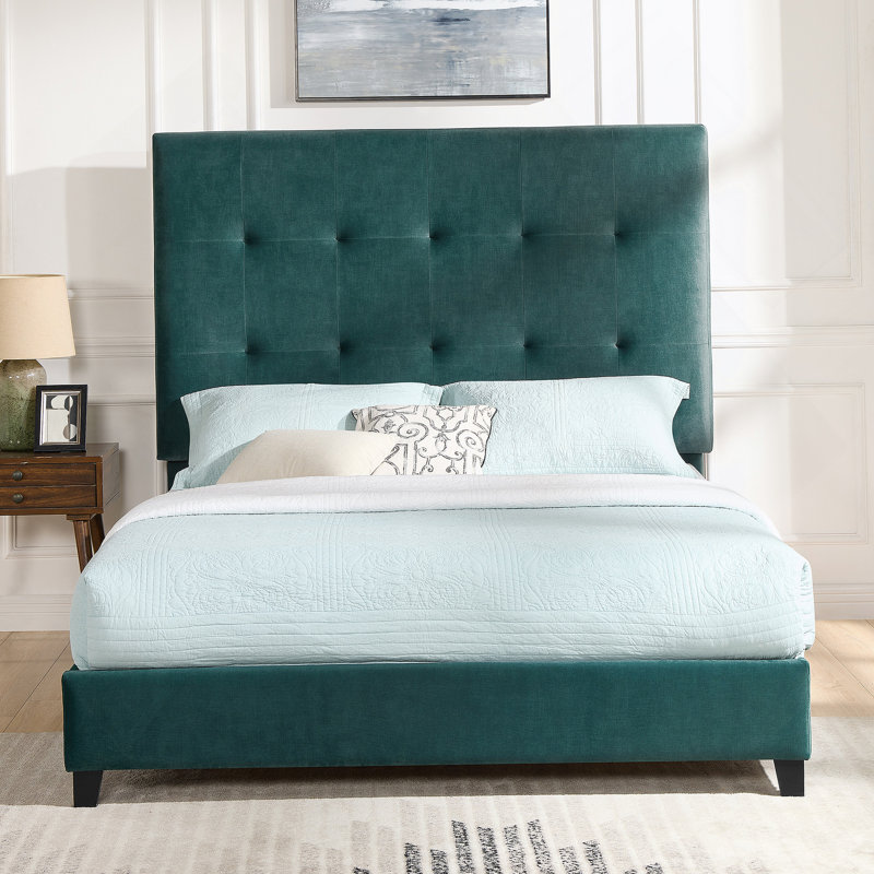 Lit plateforme tapissier touffeté, Vert