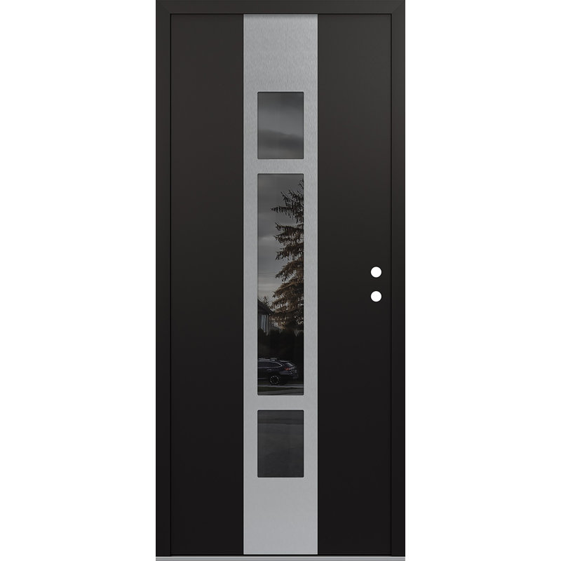 Diamant A9 à gauche 36 po X 80 po Porte d'entrée avant à panneau en verre argenté noir et noir, Noir / noir / miroir