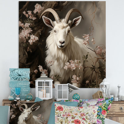 Alpine Alpine Goat Floral Portrait II - Chèvre, art mural en métal