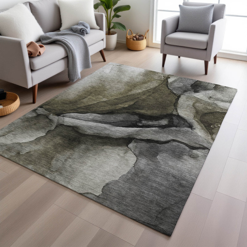 Machine Washable Indoor/Outdoor Xhevrie Gray Rug, Rectangle 10' x 14'