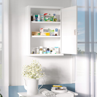 16"X21" Locking Wall Cabinet For Bathroom & Kitchen, 3 Tier Steel, White, Space Saving, Store Medical Supplies Safely Kitchen 16"X21", Optimization