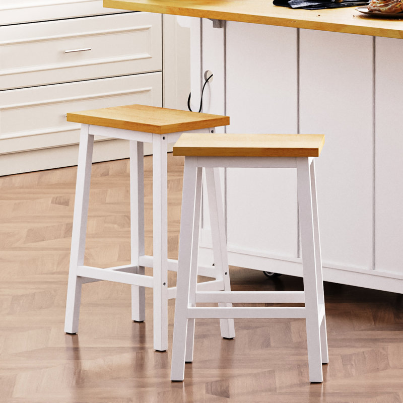 De 2 tabourets de bar en bois massif de 25,6 po de hauteur, blanc avec repose-pieds, 2 chaises de salle à manger modernes, rustique pour îlot de cuisine
