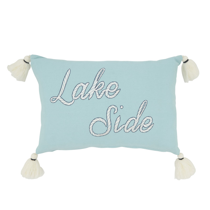 Lake Side Serenity Blue Cotton Duck Feather Throw Pillow, 12"x18"