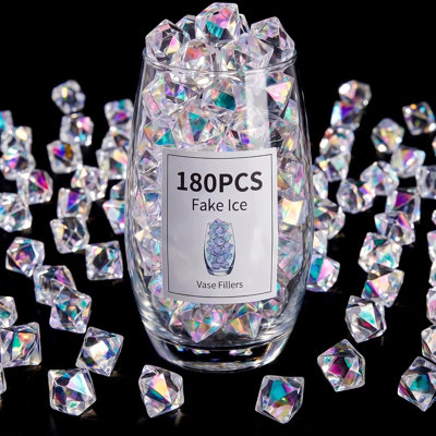 180PCS Iridescent Clear Acrylic Fake Ice Rocks, Vase Aquarium Craft Wedding Fillers