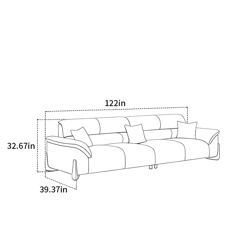 Canapé droit italien de luxe moderne, H 32,67 po x l 122 po x P 39,37 po