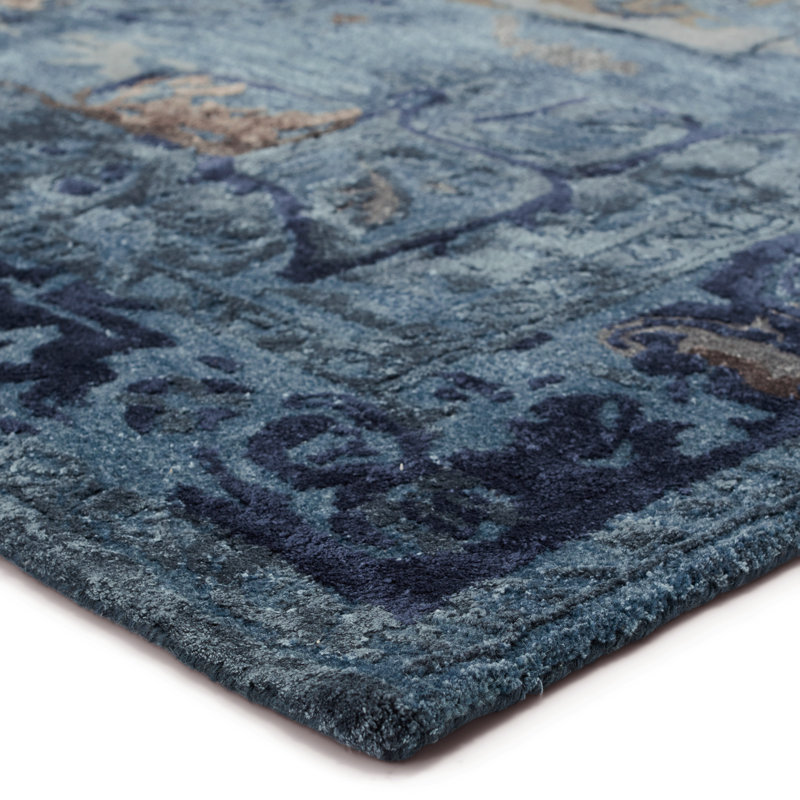 Tapis bleu / gris fait à la main Patil, Rectangle de 5 pi x 8 pi
