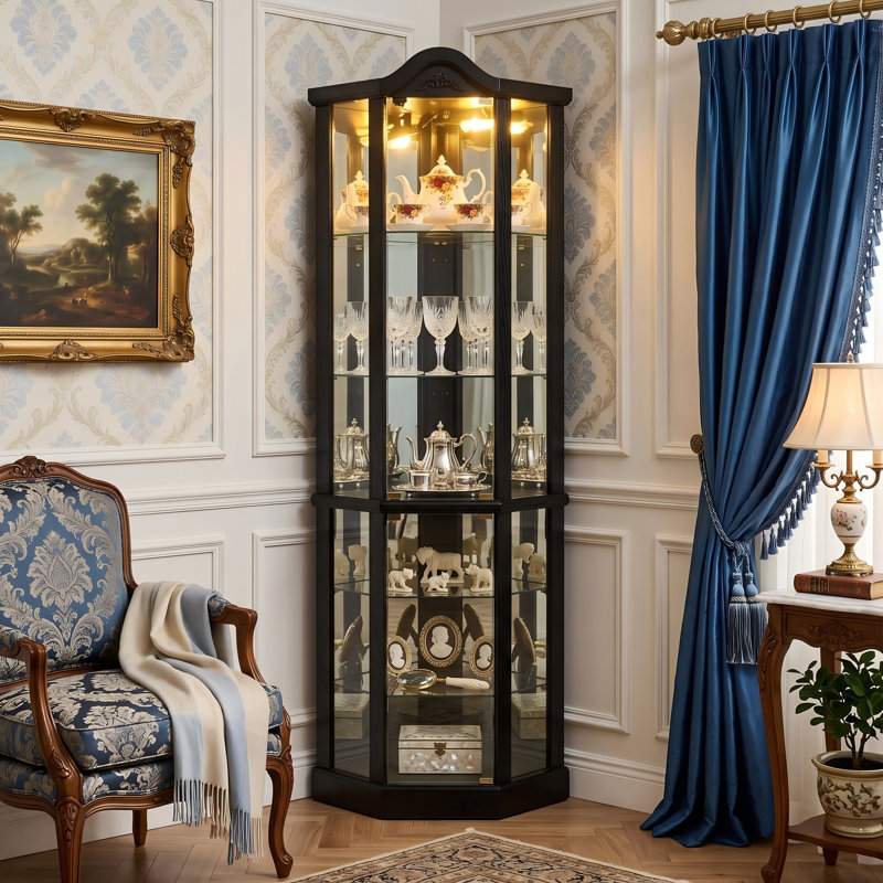 Vitrine de coin noire éclairée, Noir