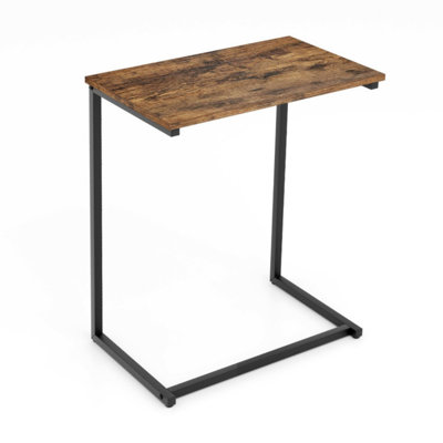 C-Shaped Industrial End Table With Metal Frame