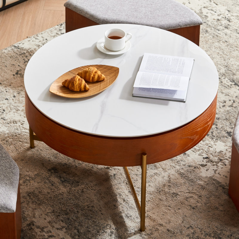 Rhuari 31.5" Multi-Functional Round Lift-Top Coffee Table with Nesting Stools