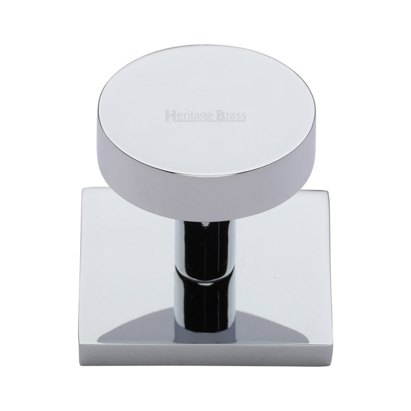 Heritage Cabinet Knob Disc Design with Square Backplate, Polished Chrome