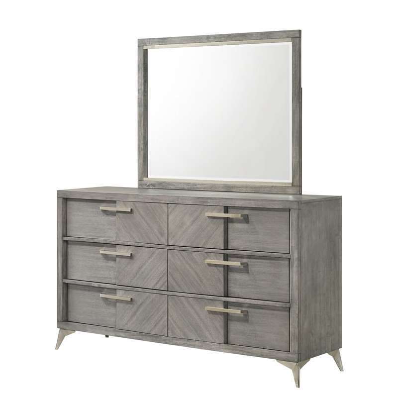 Commode 6 tiroirs en placage assorti gris