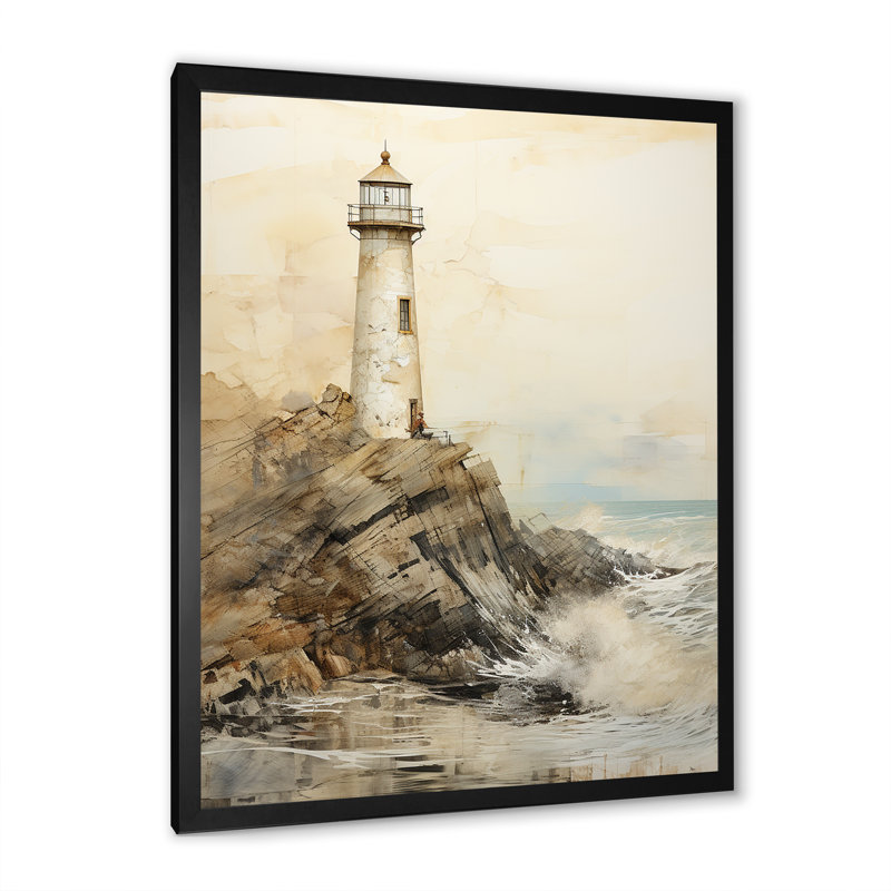 «Minimal Grey Light House I», reproduction sur toile, H 32 po x l 24 po x P 1 po, Cadre simple noir