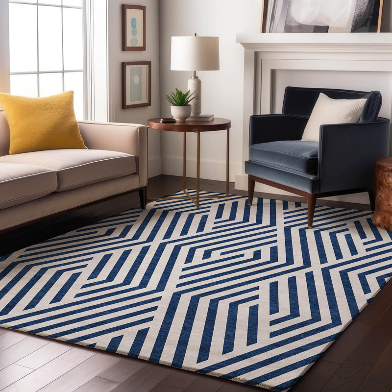 Tapis bleu marine lavable à la machine de qualité supérieure 8 pi x 10 pi Cerrito AMF550, Rectangle 10 pi x 14 pi