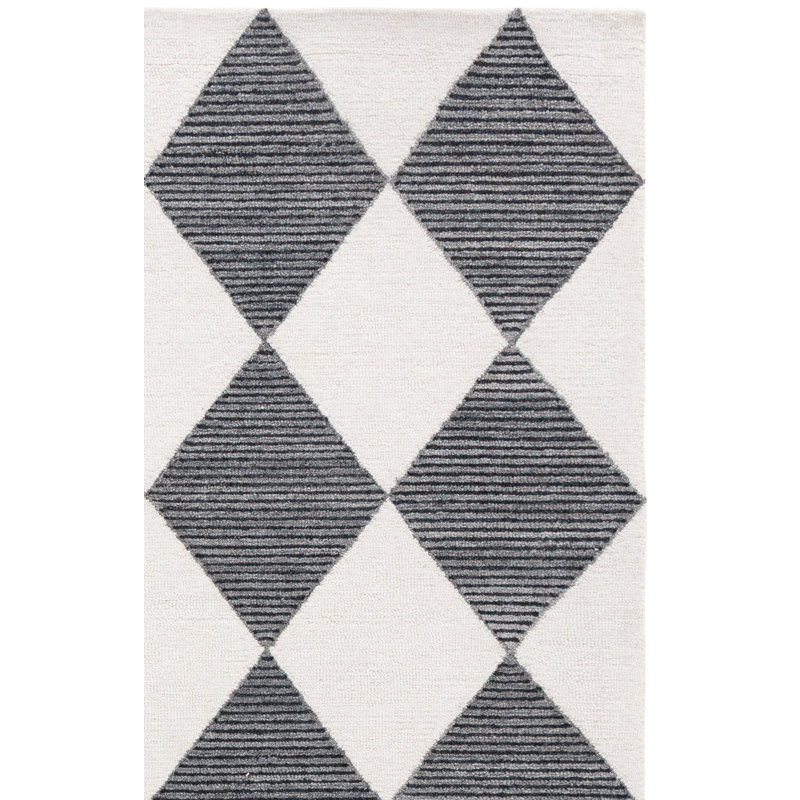 Ebony Hand Tufted Wool; Cotton Geometric Indoor Rug, Runner 2'3" x 9'
