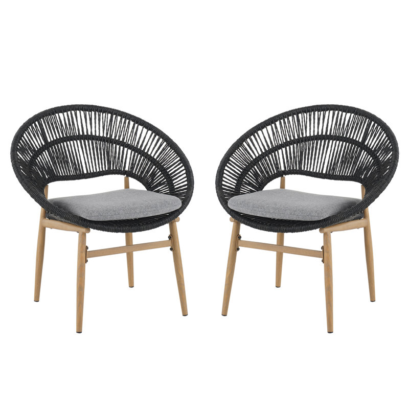 Chaise de salle à manger en osier de style papasan Cyril, Gray Cushion/Dark Gray Frame