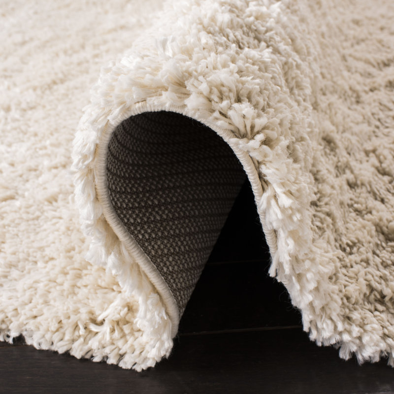 Tapis ivoire à poils longs Sador, Carré 4 pi, Creme