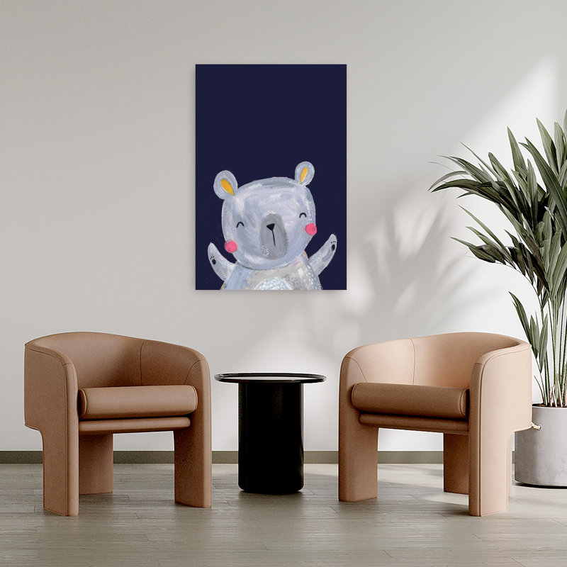 Mignon ours de forêt sur fond bleu marine - Kids A Baby Nursery Modern Abstract Bear, art mural, H 36 po x l 24 po