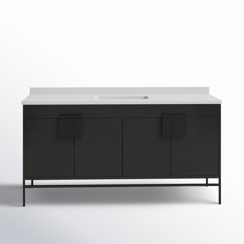 Maisie 60'' Single Bathroom Vanity with Sintered Stone Top, Black, Black Oak Straight Grain