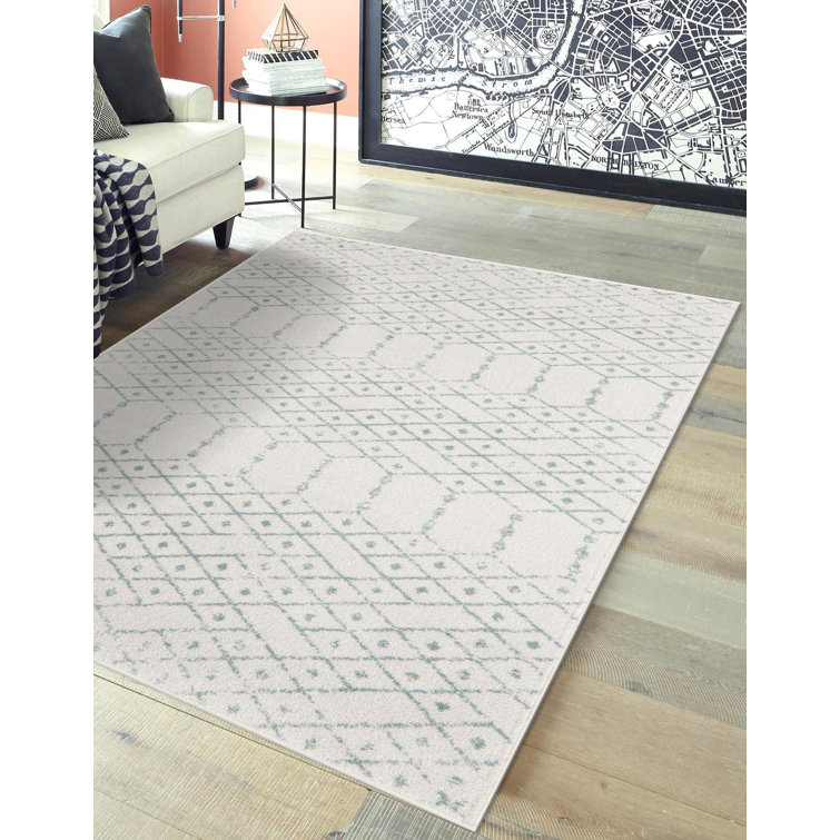 Igon Geometric Ivory Aqua Area Rug