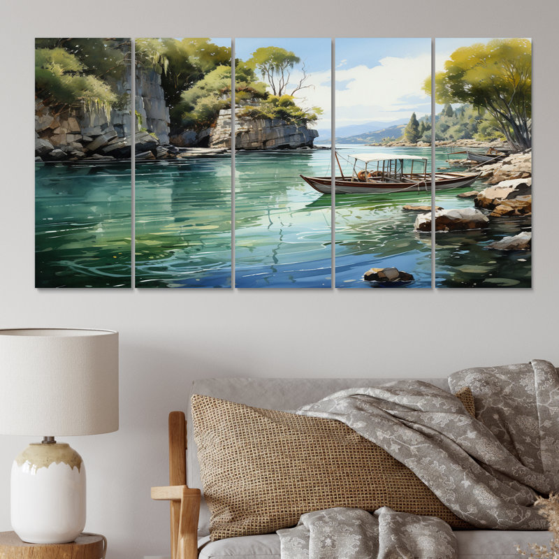 Bateau au paradis tropical - impression sur toile - 5 panneaux égaux
