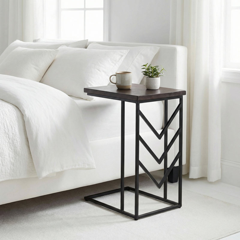 Warren Accent C-Table in Brown Color, Metal Base with Wood Top
