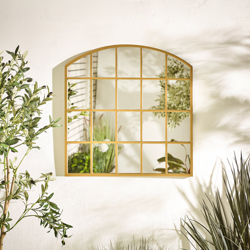 Hickston Gold Medium Arched Window 70x70cm Garden Mirror, Gold