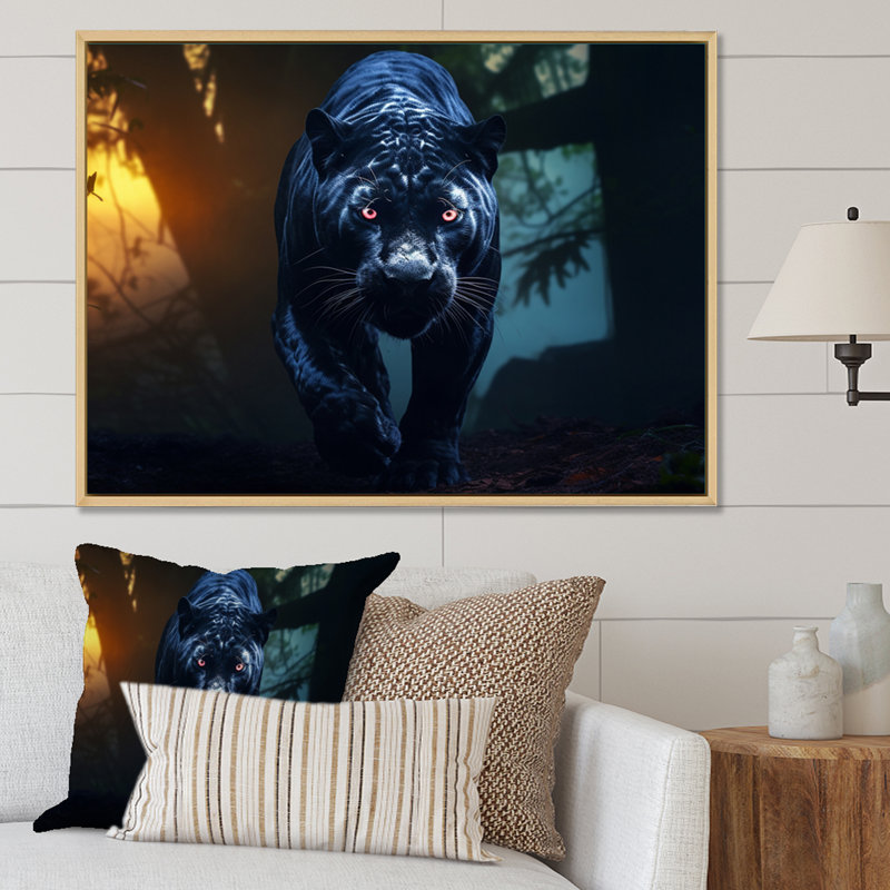 «Black Panther Gaze» sur toile, H 16 po x l 32 po x P 1 po, Cadre flottant brun