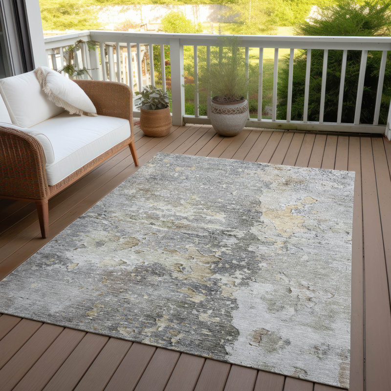 Tapis gris intérieur / extérieur lavable à la machine Claudian ACN1234, Rectangle 8 pi x 10 pi